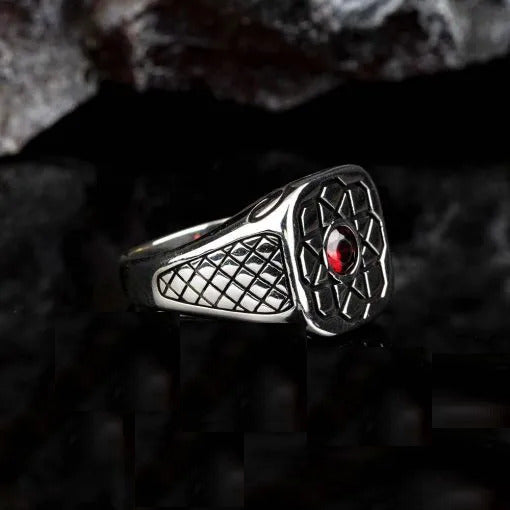 Single Red Zircon Rectangle Silver Ring