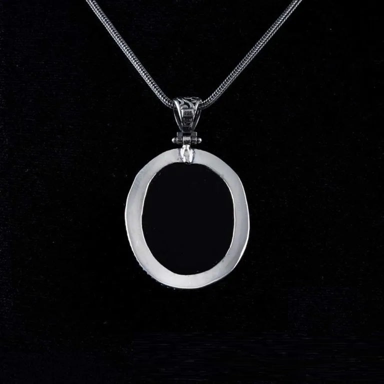 Black Aqeeq Onyx Oval Silver Pendant