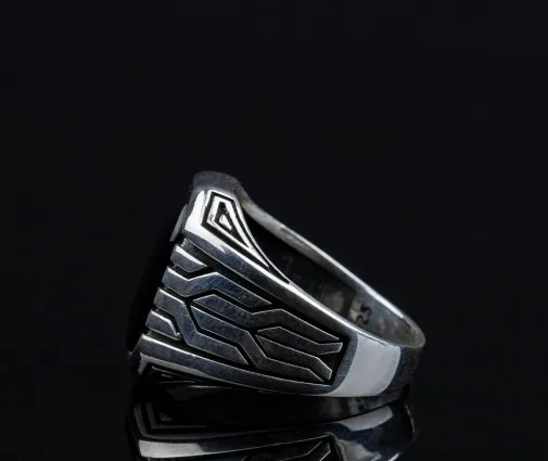 Octagon Cut Black Onyx Silver Ring