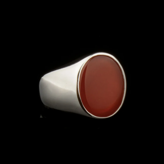 Plain Square Red Agate Modern Silver Ring