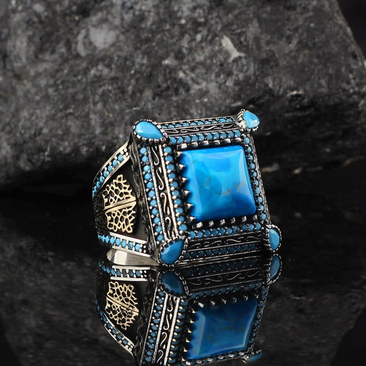 New Handmade Engraved Sterling Silver Turquoise Stone Aqeeq Rings NS3 IS1 IS2