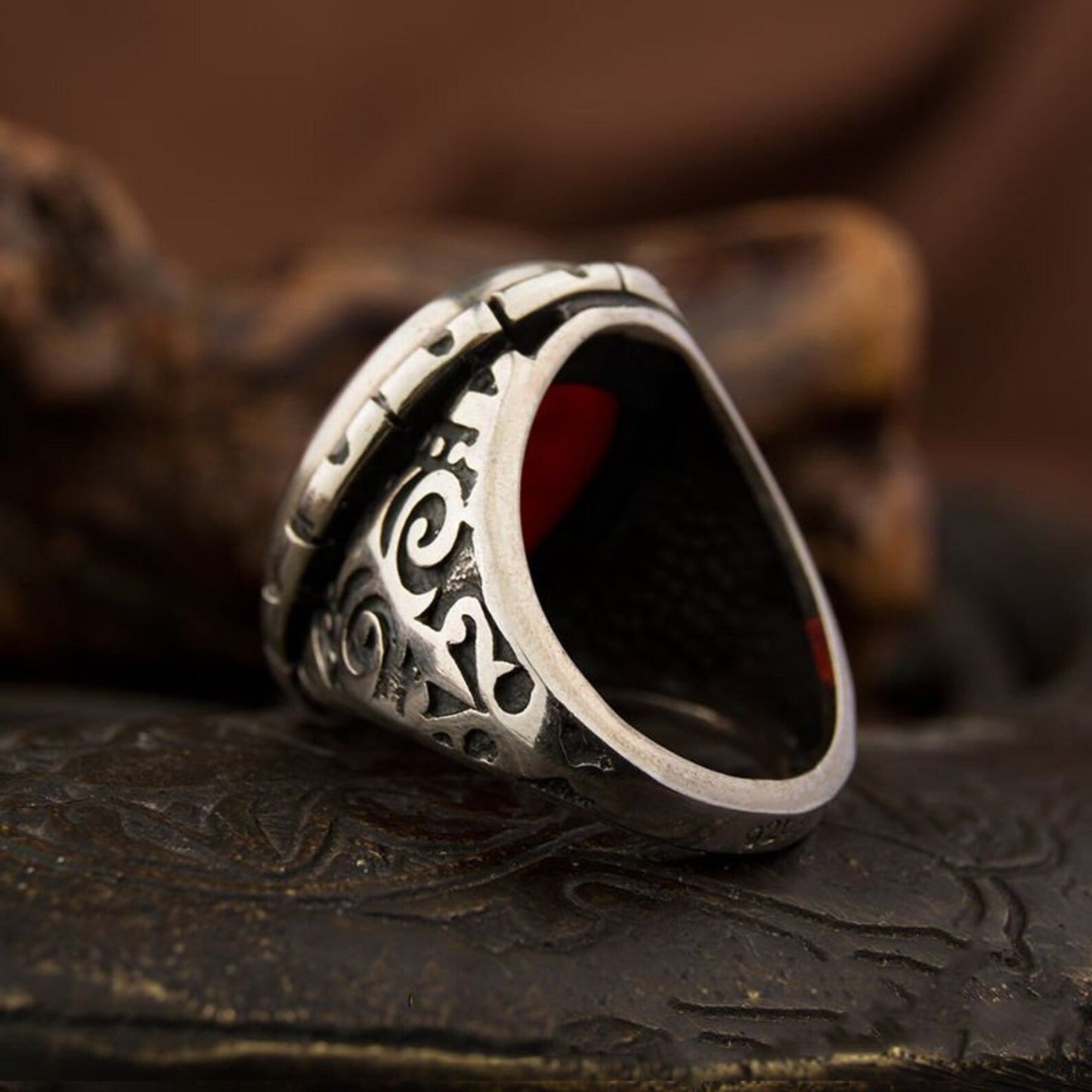 Salawat Islamic Calligraphy Red Yemeni Aqeeq Ring