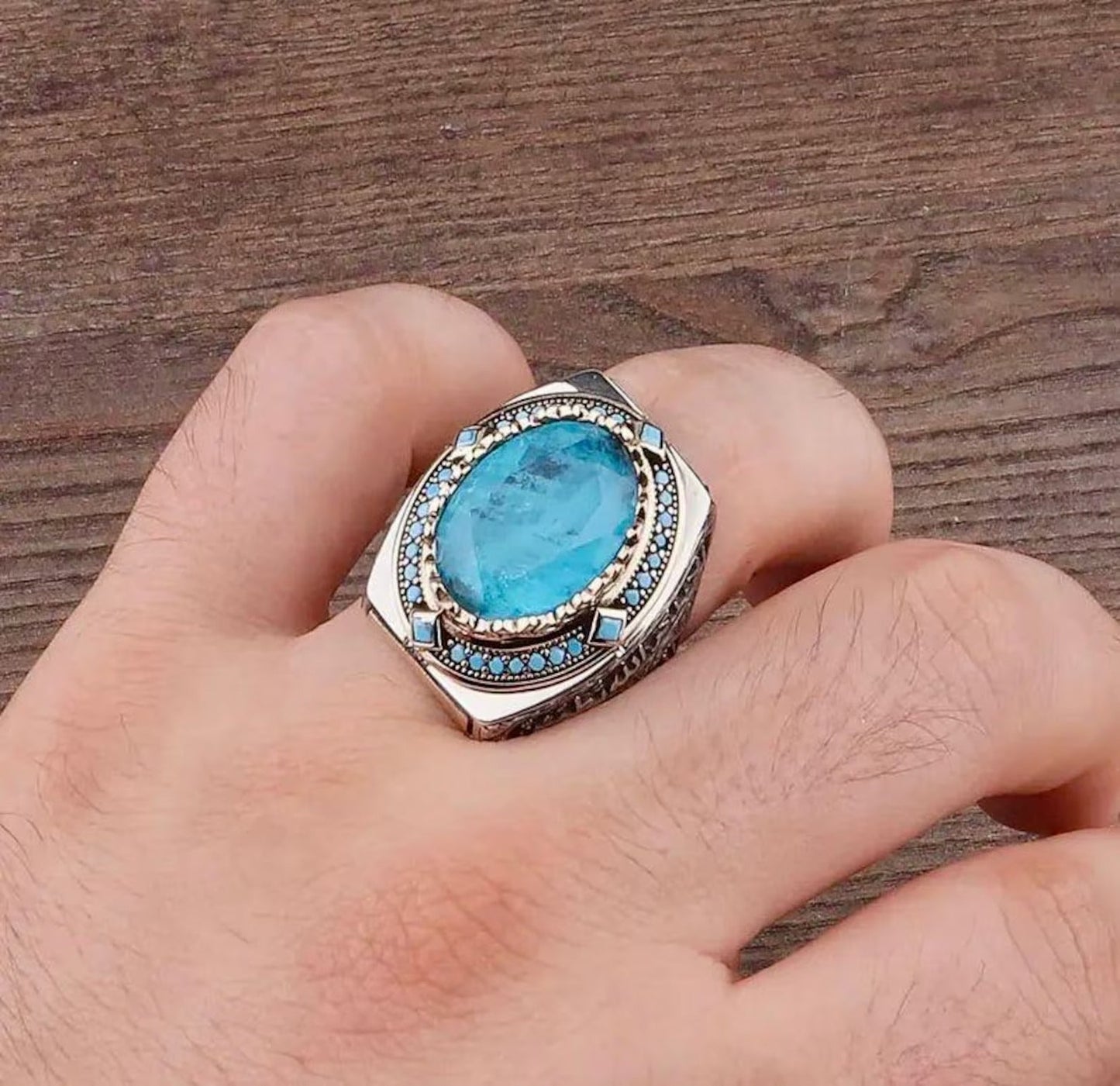 Silver Aquamarine Stone Men Ring, Most Loved