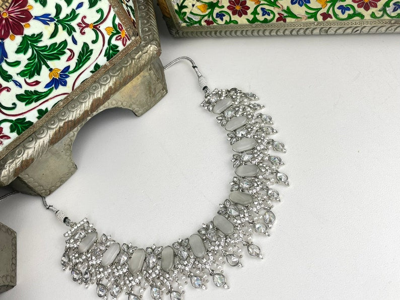 Silver Frosted Marquise Cut Necklace Set