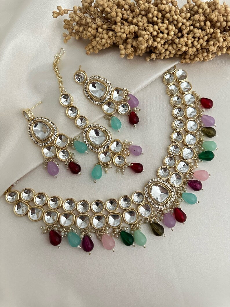 Pearl Uncut Kundan Choker Jhumki Tikka Set