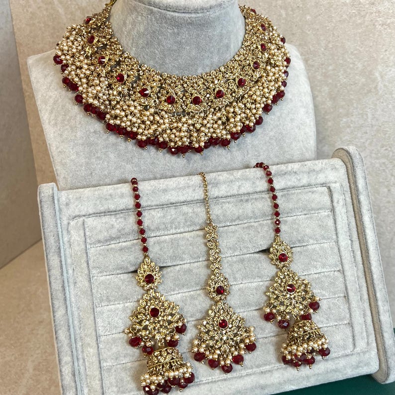 Maroon Bridal Necklace Set
