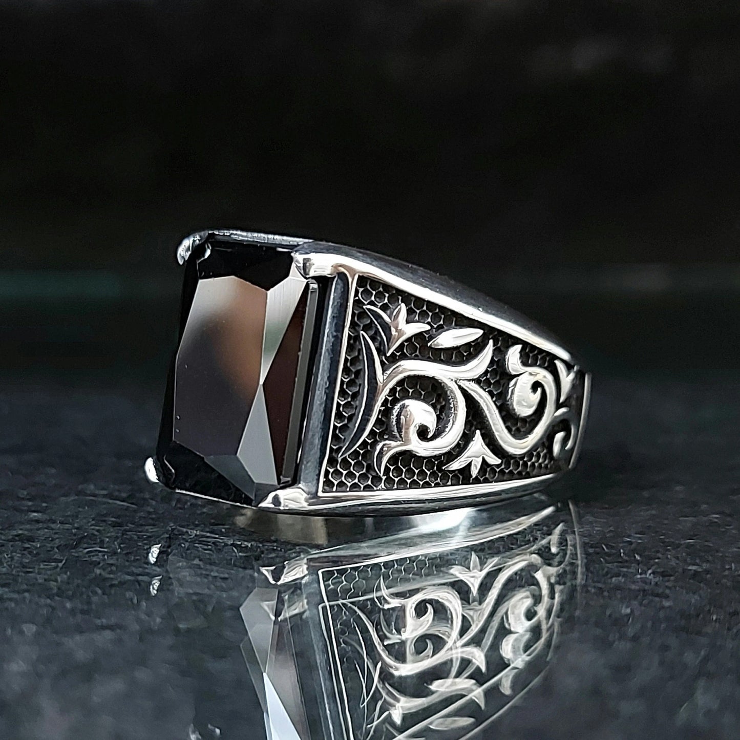 Silver Onyx Stone Ring