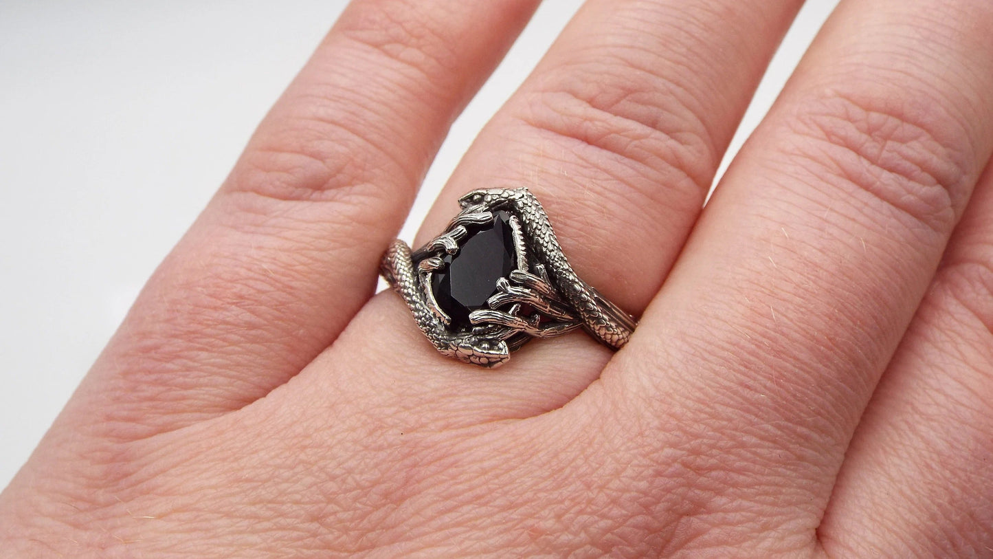 Teardrop Black Onyx Snake Ring