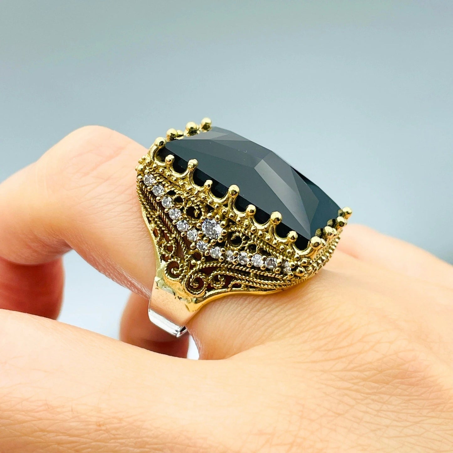 Women Black Onyx Silver Ring