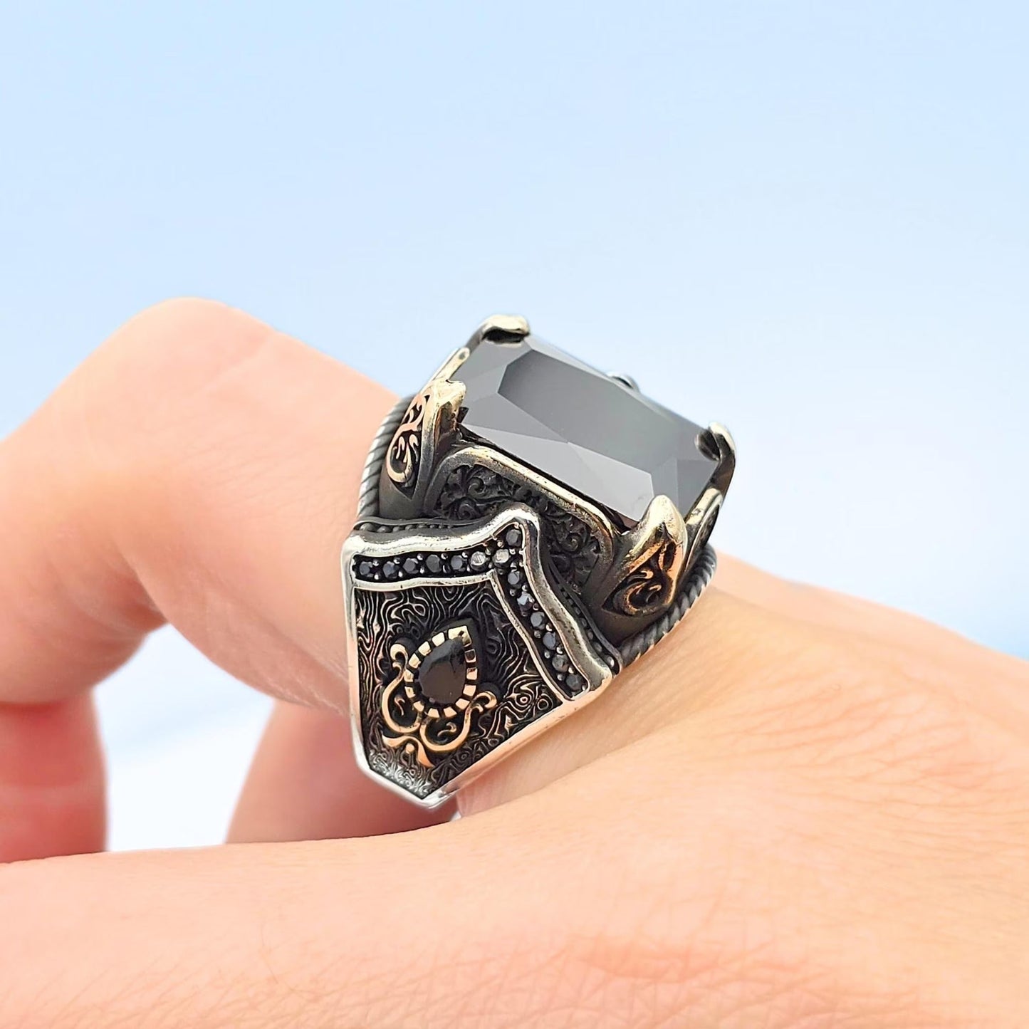 Men Black Onyx Stone Ring