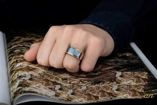Elegant Cut Ice Blue Carbon Silver Ring