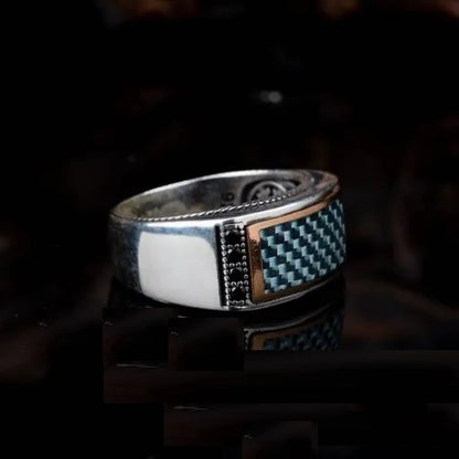 Elegant Cut Ice Blue Carbon Silver Ring