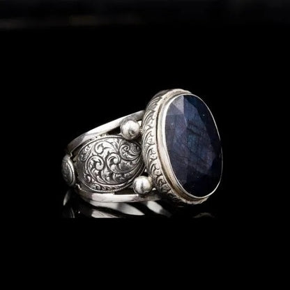 One of a Kind Blue Sapphire Silver Ring No7