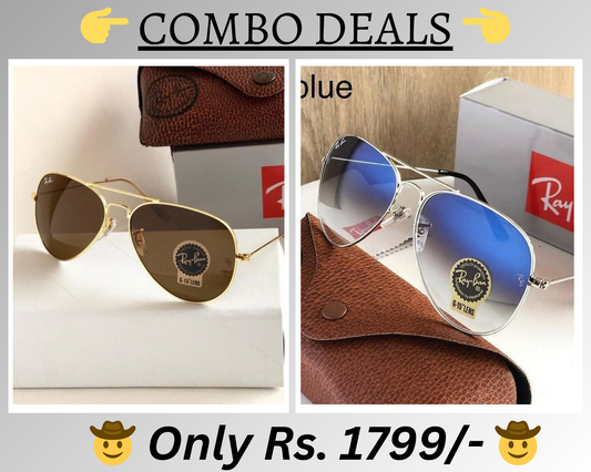 RAY-BAN New Top Trending Men's Pack Of 2 Combo Hot Favourite Wintage Sunglass For Unisex.