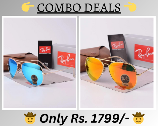 RAY-BAN New Top Trending Men's Pack Of 2 Combo Hot Favourite Wintage Sunglass For Unisex.