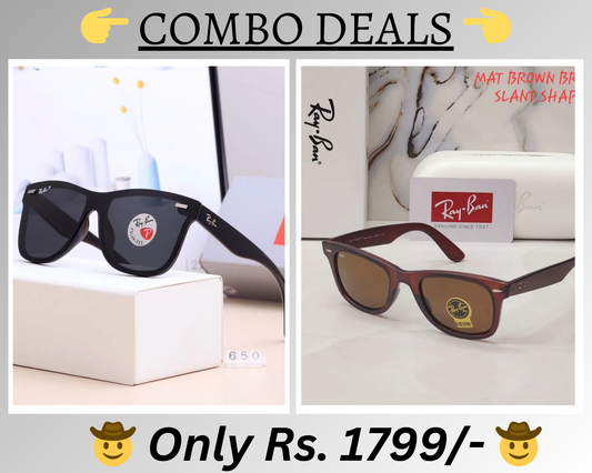 RAY-BAN New Top Trending Men's Pack Of 2 Combo Hot Favourite Wintage Sunglass For Unisex.