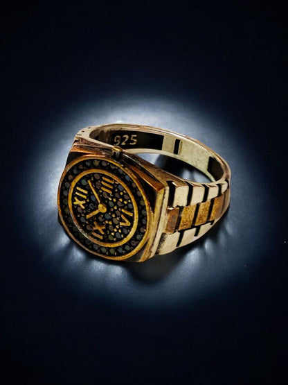 Men Sterling Silver Gold Plated Cubic Zirconia Ring