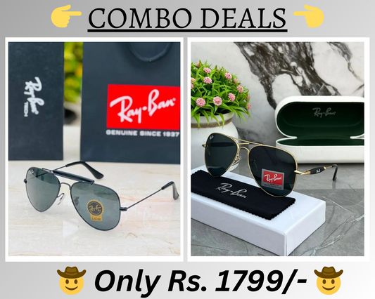 RAY-BAN New Top Trending Men's Pack Of 2 Combo Hot Favourite Wintage Sunglass For Unisex.