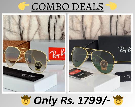 RAY-BAN New Top Trending Men's Pack Of 2 Combo Hot Favourite Wintage Sunglass For Unisex.