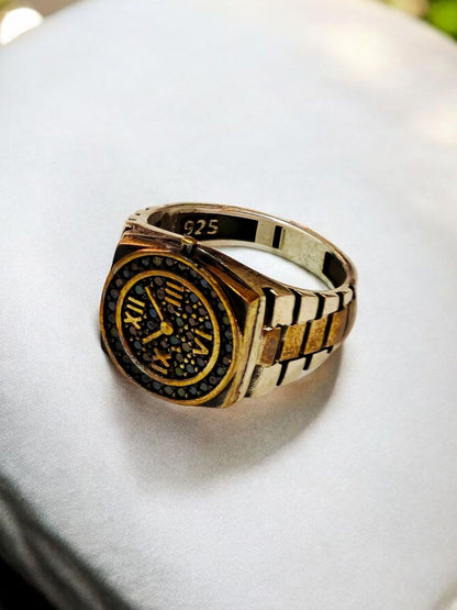 Men Sterling Silver Gold Plated Cubic Zirconia Ring