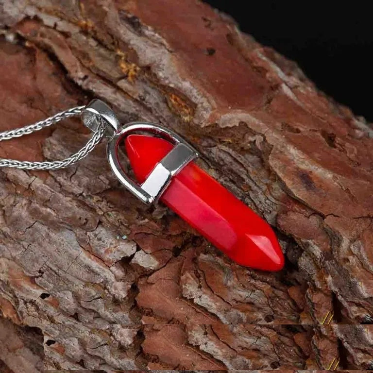 Red Coral Pen Shape Gemstone Women Pendant