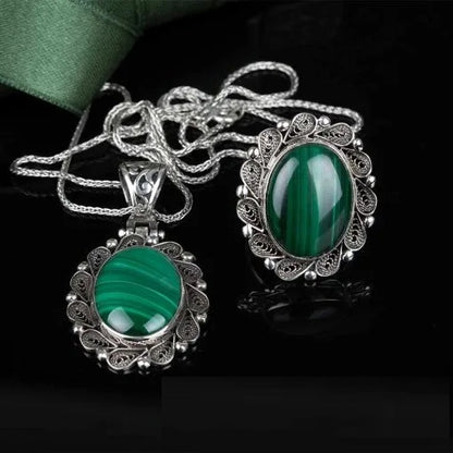 Malachite Filigree Silver Women Set