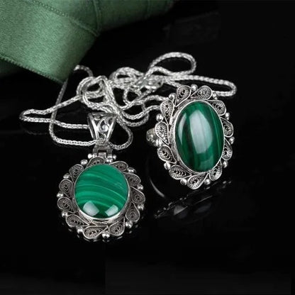 Malachite Filigree Silver Women Set