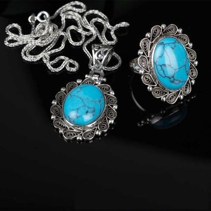 Turquoise Feroza Filigree Silver Women Set