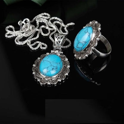 Turquoise Feroza Filigree Silver Women Set