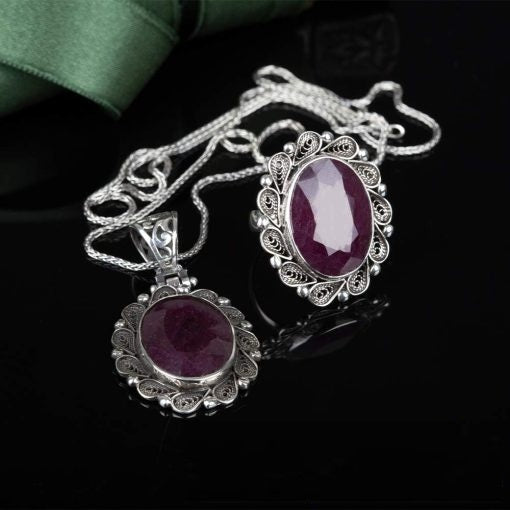 Ruby Filigree Silver Women Set