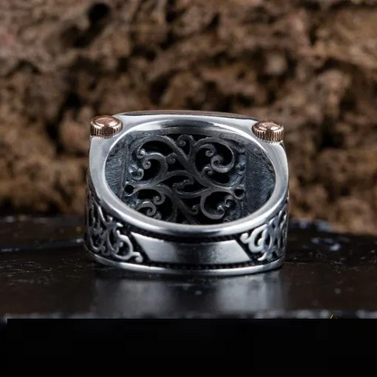 Black Aqeeq Rectangle Cut Silver Ring