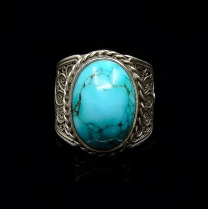 Filigree Silver Turquoise Handmade Silver Ring