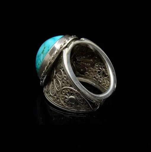 Filigree Silver Turquoise Handmade Silver Ring