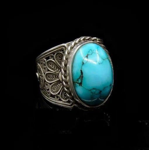Filigree Silver Turquoise Handmade Silver Ring