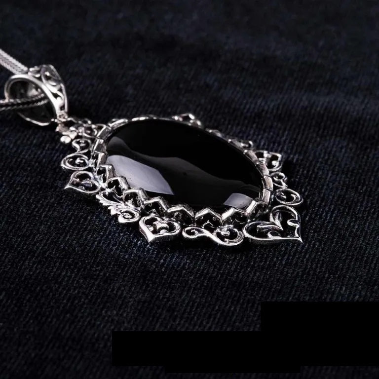 Handmade Black Aqeeq Silver Pendant