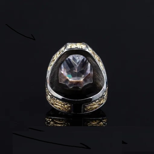 Masterpiece Collection White Zircon Gold Plated Oxidized Silver Ring