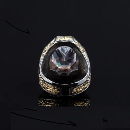 Masterpiece Collection White Zircon Gold Plated Oxidized Silver Ring