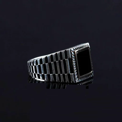 Square Black Onyx Elegant Silver Ring