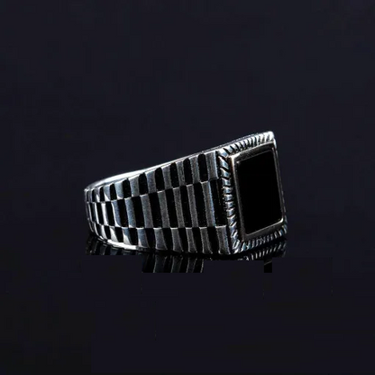 Square Black Onyx Elegant Silver Ring