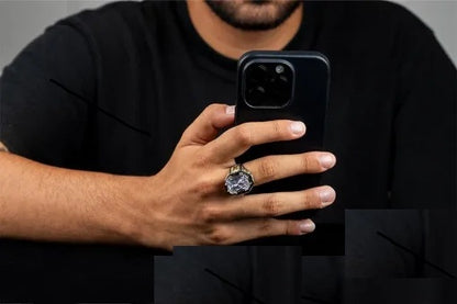 Masterpiece Collection White Zircon Gold Plated Oxidized Silver Ring