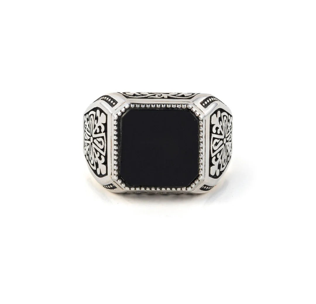 Turkish Style Ring with Natural Black Onyx