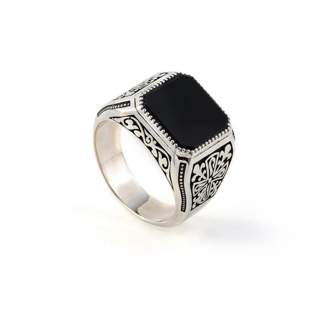 Turkish Style Ring with Natural Black Onyx