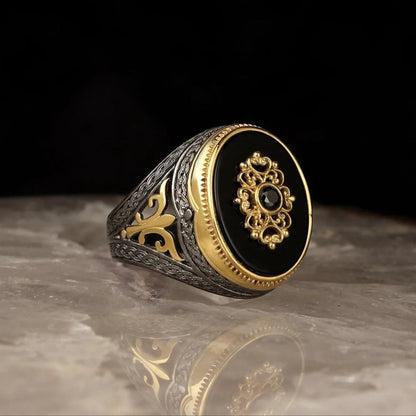 Unique Turkish Style Ring with Natural Black Onyx