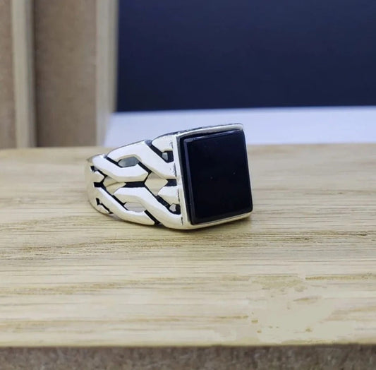 Unique Turkish Gucci Style Ring with Natural Black Onyx