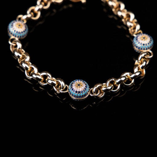 Evil Eye Mix Zircon Gold Plated Bracelet For Women