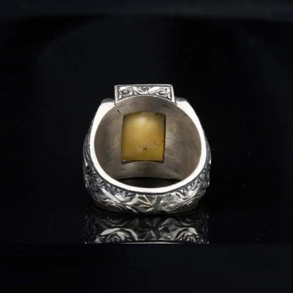 One of a Kind Yellow Amber Silver Ring No2