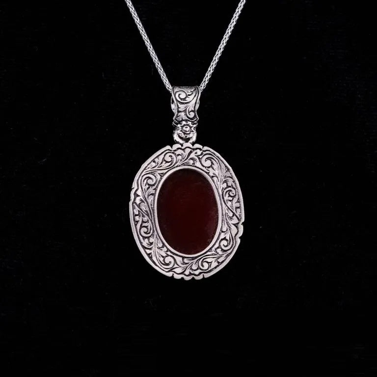 Red Yemeni Aqeeq Flat Hand Engraved Pendant