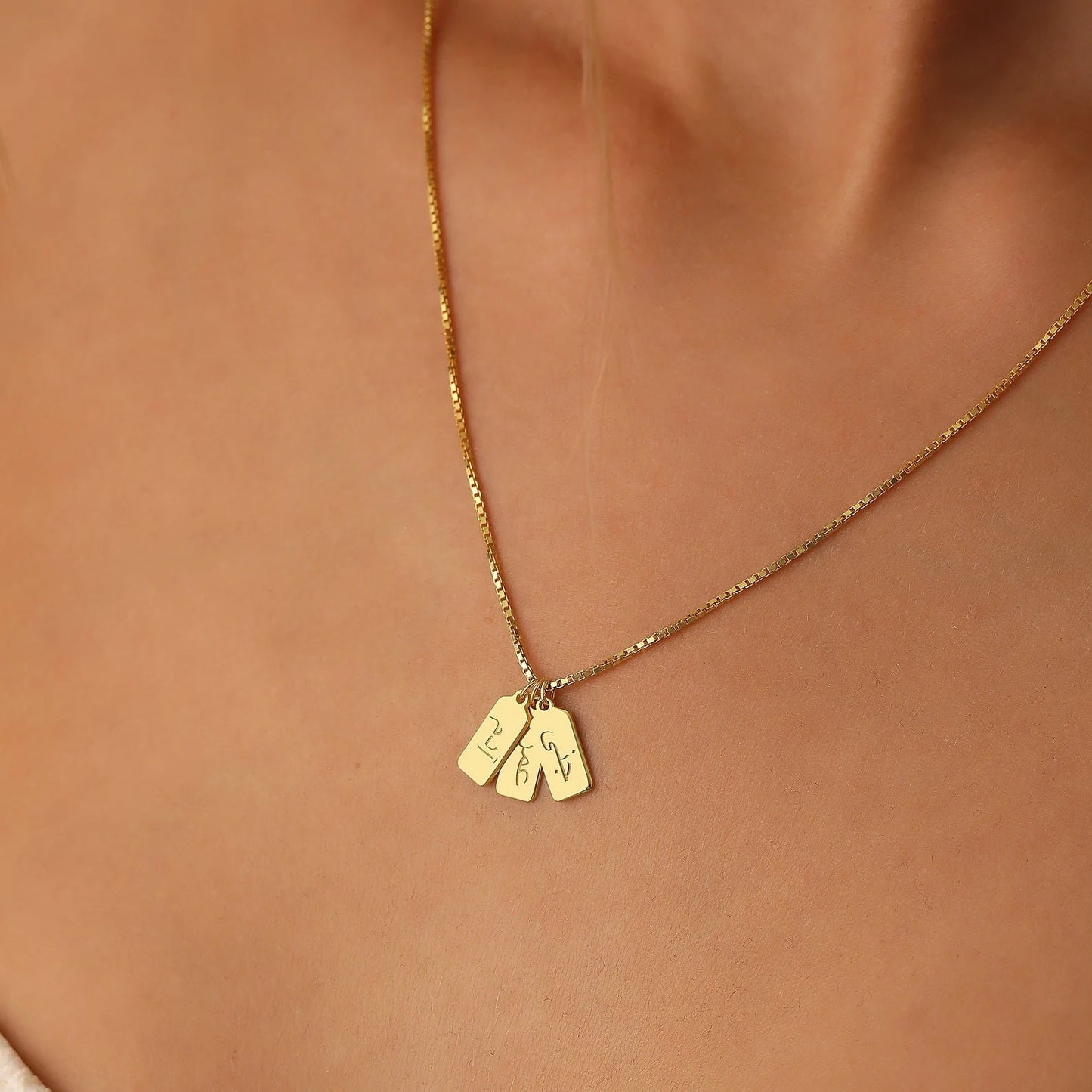 Arabic Dainty Initial Tag Necklace by Jeluxa - Engraved Letter Pendant Necklace