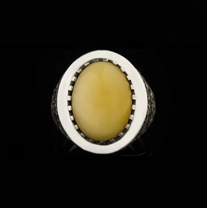 Savoy Collection Yellow Amber Hand Engraved Ring