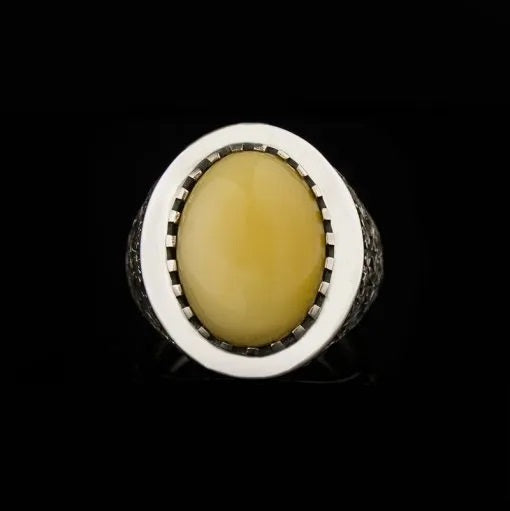 Savoy Collection Yellow Amber Hand Engraved Ring